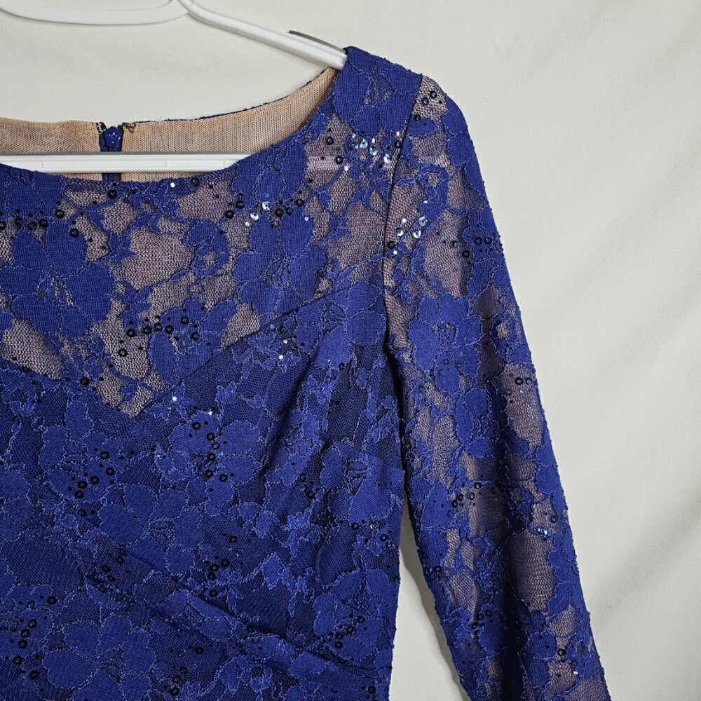 LAUREN RALPH LAUREN Dress size 2 NAVY BLUE LACE Cocktail Fit & Flare Prom Pretty - Picture 4 of 8